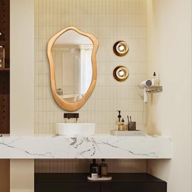 TheiaMo 40"x24" Irregular Wall Mirror, Solid Asymmetrical Mirror, Wood Bathroom Mirrors Wall Mounted, Wall Mirrors Decorative for Living Room, Bedroom, Bathroom, Hallway, Entryway