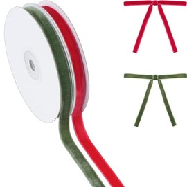 YKW Christmas Velvet Ribbon Set, 2 Rolls 3/8 inch x 10 Yards Red Green Holiday Bows for Gift Wrapping, Crafts, Christmas Decorations, Party Supplies