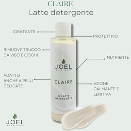 Joel Skin Care - CLAIRE Sanfte und glättende Gesichtsreinigungsmilch. Make-up-Entferner für Gesicht und Augen für alle Hauttypen mit Jojoba-Öl und Sheabutter- 150 ml
