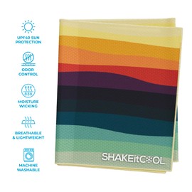 SHAKEitCOOL Extended Size Cooling Towel – Be Cool in Style - Heat Relief, Soft, Lightweight, Sun Protection, Easy Clean - Perfect for Biking, Hiking, Running, Yoga, Golf, Gardening - Sunset Wave M
