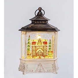 Gerson Lighted Musical Spinning Water Globe Lantern with Gingerbread House Design - 10.5 Inch