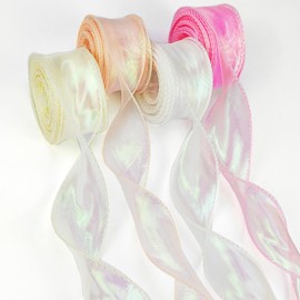 qingmeng Pack of 4 Satin Ribbon, 40 mm x 9 m Organza Ribbon, Shimmering White, Light Pink, Cream, Gift Ribbon, Wide Ribbon, Chiffon Ribbon, Silk Ribbon, Wedding Ribbon Ribbons for Crafts for Gift