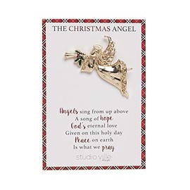 Transpac Angel with Trumpet Gold Tone 2 inch Alloy Metal Christmas Brooch Pin with Card
