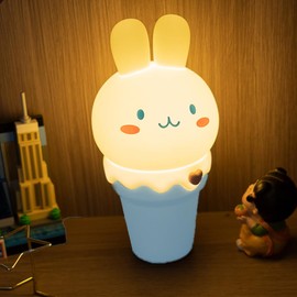 Ice Cream Kawaii Bunny Night Light,Tap Control and USB Rechargeable Cute Rabbit Night Lamp,Dimmable Timer 15/30min Nursery Lamp for Breastfeeding,Bedroom and Décor
