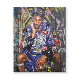 Kobe Bryant Canvas Wall Art Decor - Vibrant Tribute Painting of Lakers Champion, Inspirational Sports Artwork with Graffiti Background, Basketball Legend Mural for Home or Office Decor 11X14 inch