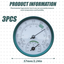 PRITOK Analogue Thermometer Hygrometer 2-in-1: Pack of 3 Mini Thermo-Hygrometer with Coloured Comfort Zones, Indoor Humidity Meter for Baby, Home, Garage, Living Room, Office, Diameter 57 mm