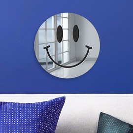 4ArtWorks - Happy Face 12" x 12" Silver Mirror Wall Art, Iconic Cool Decor, Classic Emoji Wall Hanging for Home Studio, Dorm, Studio or Kid’s Room, Smiley Happy Face