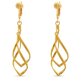 Aloha Earrings Gold Tone Non Pierced Clip On Dangling Earrings (Gold-tone Teardrop Dangle)