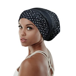 Adjustable Satin Lined Sleep Cap for Dreadlocks Curly Hair Large Head-Stay On Overnight, Dark Black, One Size