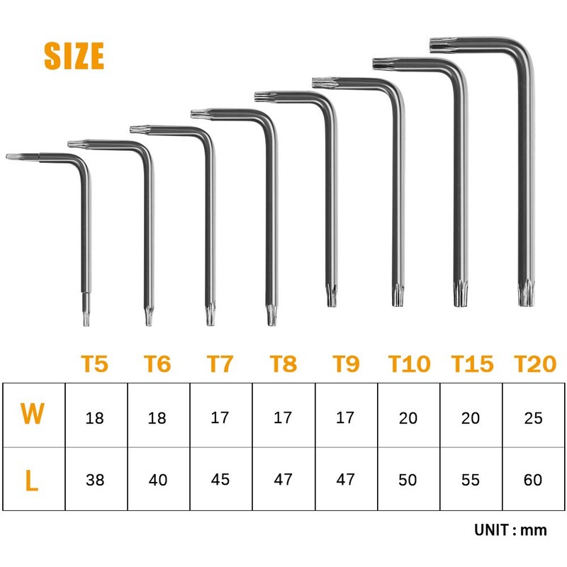 LIHAO 8x Allen Key Set Torx Key Angle Keys Star