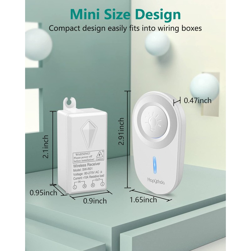 HAPYTHDA Wireless Switches for Lights, No in-Wall Wiring Required Remote