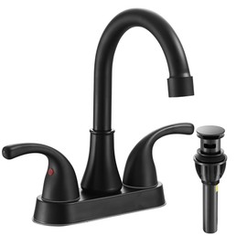Bathroom Sink Faucet FRANSITON 4 Inch Faucet 2 Handle Bathroom Sink Faucets Lead-Free Matte Black Bath Sinks Faucets with Pop-up Drain Stopper and Supply Hoses