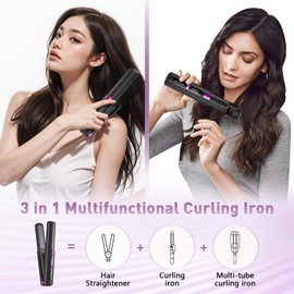 Hair Straightener,Cordless Rechargeable Hair Straightener 4500mAh,Portable Travel Straightener and Curler 2 in 1,USB Rechargeable Mini Flat Iron Travel,LCD Curling Iron(Dark Gray)
