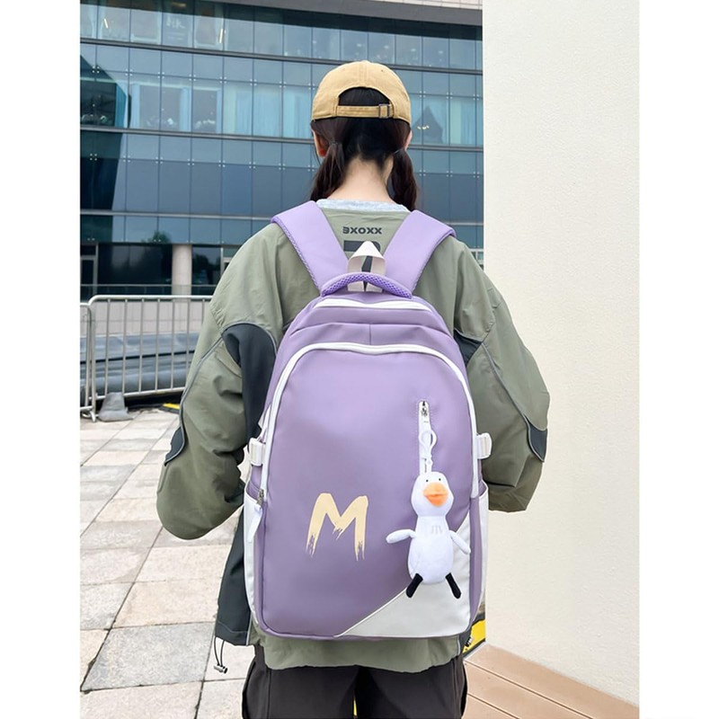 Fashion Backpack with Letter M Design, School Supplies Aesthetic Book