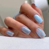 Short Press on Nails Square Blue Fake Nails with Glitters