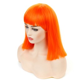 Morvally Short Straight Bob Wig with Flat Bangs Natural Looking Heat Resistant Hair Cosplay Costume Wigs (14 inches Orange)