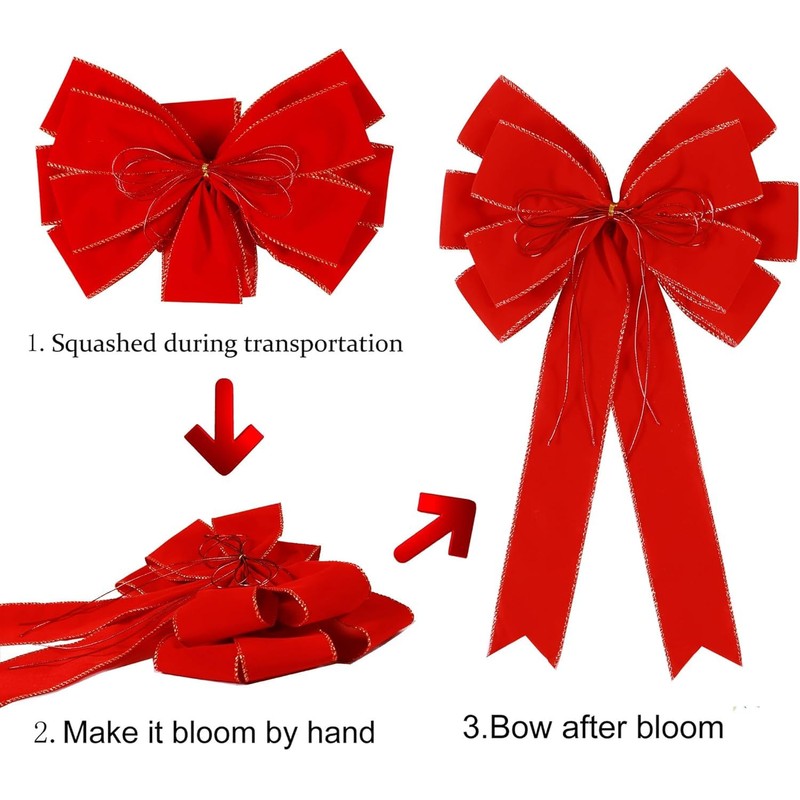 2 Pack Red Christmas Bows Outdoor Decorations,12”x20” Large Velvet Wreath