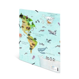 HERMA 19593 Collector's Folders A4 Nursery Animals World Map Pack of 3 Children's Corner Folder Made of Cardboard with Inner Print and Elastic Band, Sturdy Cardboard Folders Set for Boys and Girls