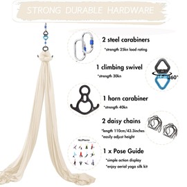 SKYPHAROS 11 Yards Aerial Silks Yoga Swing Set - Aerial Yoga Hammock Kit Anti-Gravity Flying for Fitness, Low/Non Stretch Nylon Tricot Fabric Hardware Included for Dance