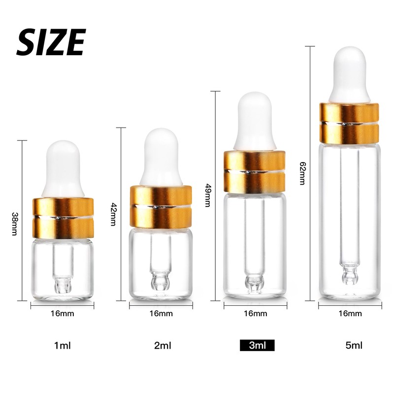 Comrzor 100 Pack 3ml Clear Glass Dropper Bottles with 4