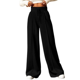 BTFBM Womens Casual Sweatpants Wide Leg Lounge Pants Drawstring Workout Comfy Joggers Pants with Pockets(Solid Black,Large)