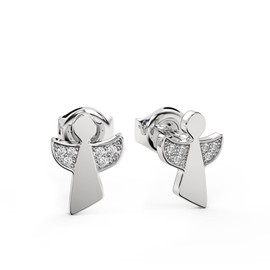 Angel Earrings Silver 925 Zirconia Stud Earrings Angel Silver Women's Earrings with Angel Stud Short Angel Wings with Stones Zirconia Angel Earrings Silver Stud FF145-3 SS925, Sterling Silver, Cubic