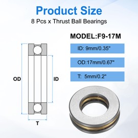 sourcing map 8pcs F9-17M Thrust Ball Bearings, 9mm x 17mm x 5mm Miniature Thrust Bearing with Washers Chrome Steel Single Direction for Conveyor Systems Machine Tools