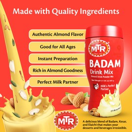 MTR Badam Drink Mix – 500g Pack of 1, Multi-purpose Drink Mix, Premium Almond Drink Mix made with select quality Almonds, Saffron & Cardamom, Authentic Indian Flavor, Quick & Easy to Prepare, Ideal for Desserts