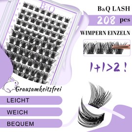 B&Qaugen Individual Eyelashes, 208 Pieces, 16MIX, B&Q DIY Lash Clusters, Individual Eyelashes for Beginners, Reusable Eyelashes, Individual Eyelashes for Eyelash Extensions at Home, Lashes, Eyelashes,
