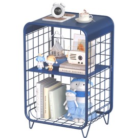 APEXCHASER Cute Nightstand,Metal Side Table,3-Tier Modern End Table with Storage Shelf, Unique Side Tables, Cute Coffee Table for Living Room, Small Table for Bedroom,Navy Blue