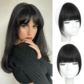 AOWVUTS Clip-In Fringe Hairpiece Clip in Bangs One Piece Human Hair Fringe Bangs with Temples Natural Extensions Thick Fake Clip Pony Hairpieces for Women
