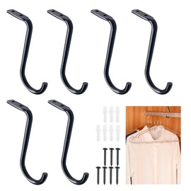 6 Pcs Closet Rod Center Support 1 Inch Heavy Duty Closet Rod Bracket with 14 Pcs Screws Metal Wall Mount Rod Clothes Storage Hanger Wall Mounted Closet Shelf Brackets for Shelf Closet Rod(Black)