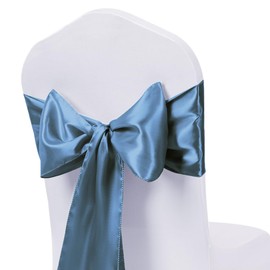 WENSINL Pack of 50 Satin Dusty Blue Chair Sashes Bows for Wedding Reception, 7x108 Inch Satin Chair Ribbons for Party Banquet Ceremony Baby Shower Event Decorations Chair Ties