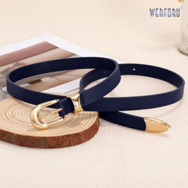 WERFORU Women leather belt Waist Thin Belt for Women Leather Fashion Waist Belt with Gold Buckle