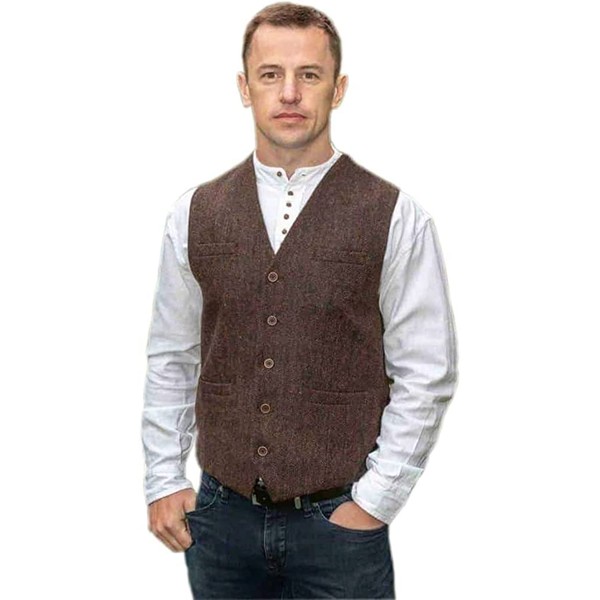 Emerald Isle Irish Tweed Vest For Men, Brown, Medium
