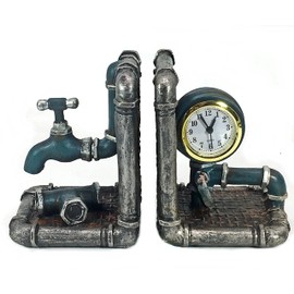 Bellaa Industrial Pipe Bookends Decorative Book Ends for Bookshelves Rustic Vintage Tap Farmhouse Decor Home Office Desk Bookcases 2 pcs