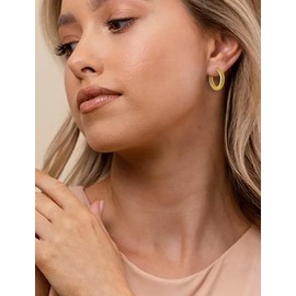 PYNZY Chunky Gold Hoop Earrings for Women, Thick Hoop Earrings 14K Gold Plated Tube Earring for Jewelry Gifts, Copper, No Gemstone