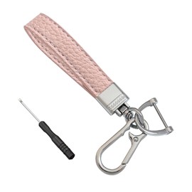 UHANBUT Leather Car Keychain, 360° Rotatable Key Fob Holder with Anti-Lost D-Ring, Auto Snap Swivel Key Ring for Men Women (Pink)