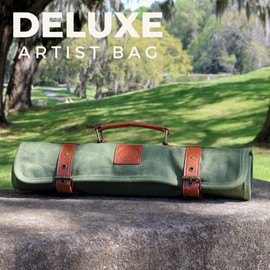 Earth & Fiber Co. Waxed canvas paint brush holder - Art bag for painting, drawing & art supplies - Painting supplies for adults - Art storage roll bag for artists