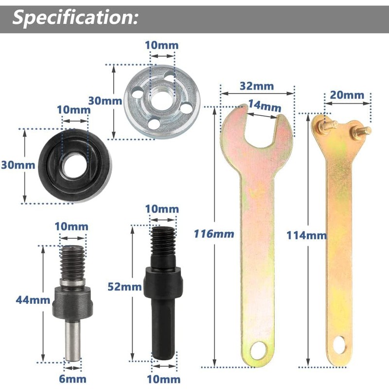 Yakamoz Drill Angle Grinder Adapter with Flange Nut Parts Set,