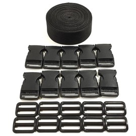 Backpack Strap (5 Meter x 20mm) + 20 Plastic Buckles, Backpack Ribbon for Sewing, Tie Cases Strap, Suitcase Luggage Holding Straps, Black Strap (20 MMX 5 m, 332)