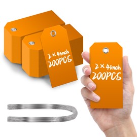 COIHAF 200 Pcs Large Plastic Shipping Tags with Wire Attached Heavy Duty Blank Waterproof Tags with String for Inventory Outdoor Labeling Equipment 4 3/4" x 2 3/8" (Orange)