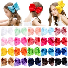 DEEKA 20 PCS 8" Hand-made Boutique Bow Clips Grosgrain Ribbon Alligator Clips for Girls