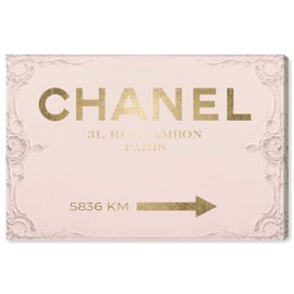 The Oliver Gal Artist Co. Fashion and Glam Modern Wrapped Canvas Wall Art Couture Road Sign Rococo Gold Blush Living Room Bedroom and Bathroom Home Decor 24 in x 16 in Pink and Gold