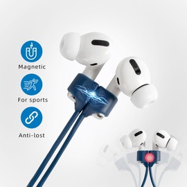 Magnetic Anti-Lost Straps for AirPods,4 Pack Ultra Strong Magnetic AirPods Strap Anti-Lost Neck Rope Cord,Soft Silicone Sports Lanyard Compatible with AirPods 1&2/ Pro /2nd/3rd (Black/White/Grey/Blue)