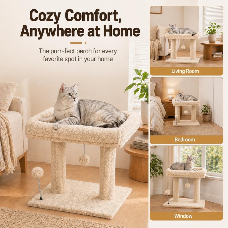 PuzzlePaw Small Cat Tree with Large Top Perch for Indoor