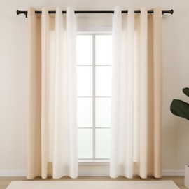 L.Z.E Privacy Screen, Translucent Curtains in Beige White Colour Gradient Curtains, Beige, Set of 2, Thin and Curtain for Living Room, Bedroom, Window, 245 cm, Long, Thin Privacy