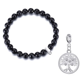 Philip Jones Faceted Black Onyx Gemstone Bracelet with Tree of Life Charm Created with Zircondia® Crystals