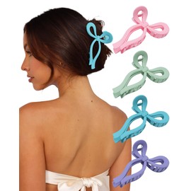4 PCS Bow Hair Clips Bow Claw Clip for Women Nonslip Large Hair Claw Clips for Thin and Thick Hair Strong Hold Hair Bows (Pink+Green+Purple+Blue)