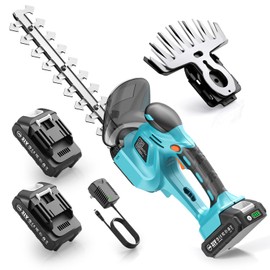 SEESII 2-in-1 Brushless Hedge Trimmers: Cordless Grass Shears with Dual 2.0 Ah Batteries, 6" Electric Bush Shrub Trimmer with Dual Action Blade, Handheld Grass Cutter for Yard Garden, Lawn Pruning
